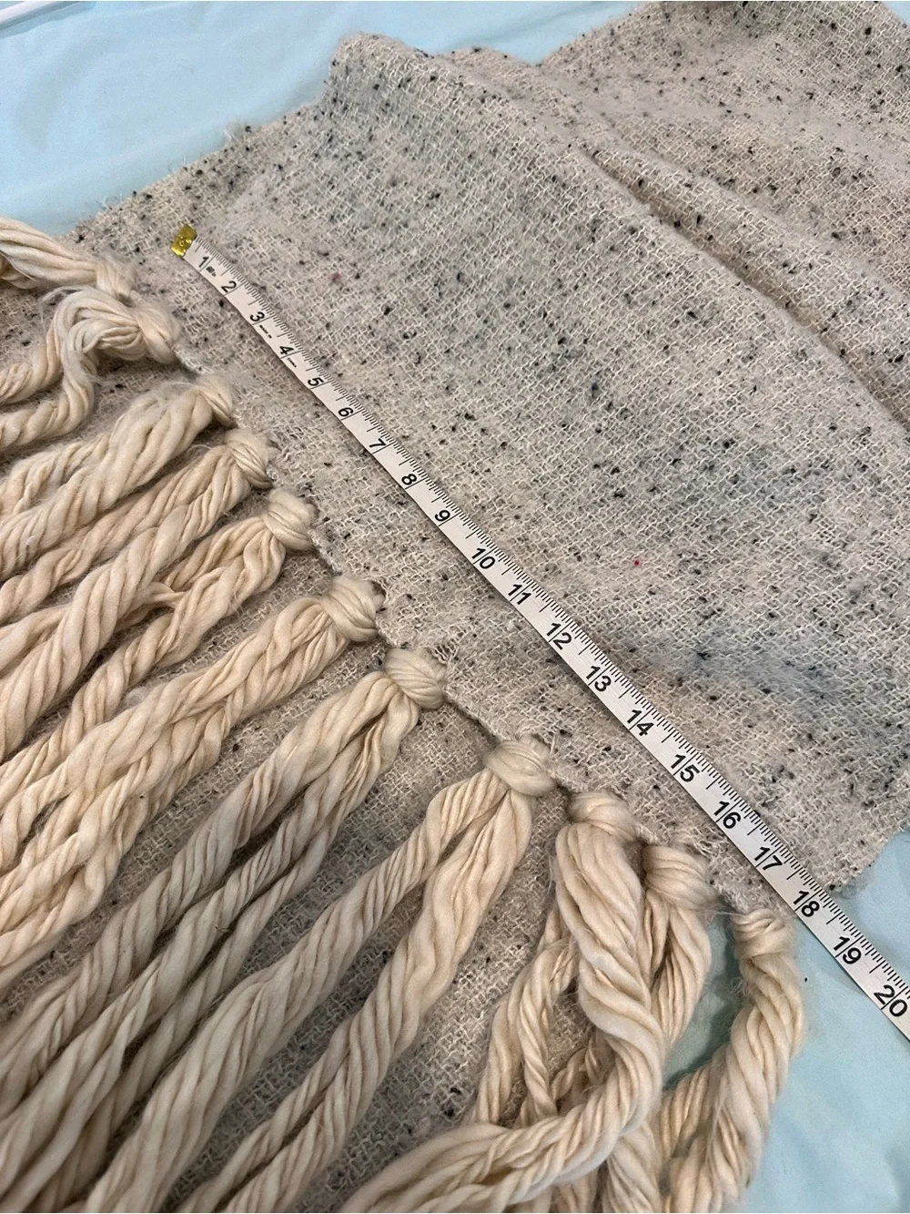 Anthropologie Oatmeal Ivory Speckled Chunky Tasseled Oversized Knit Scarf.